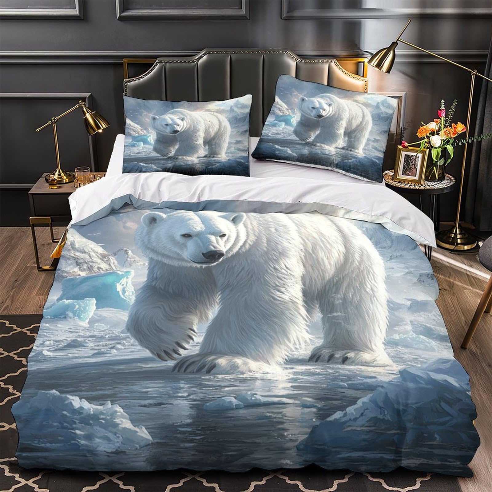 Parure de lit 140x200 ours polaire 3D housse de couette microfibre hypoallergénique
