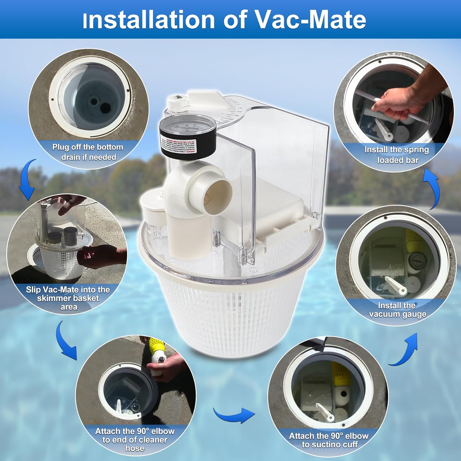 R211100 Vac Mate Pool Cleaner Vacuum Attachment Skimmer Dispenser Box Basket Handle,Multi-Function Skim Replacement