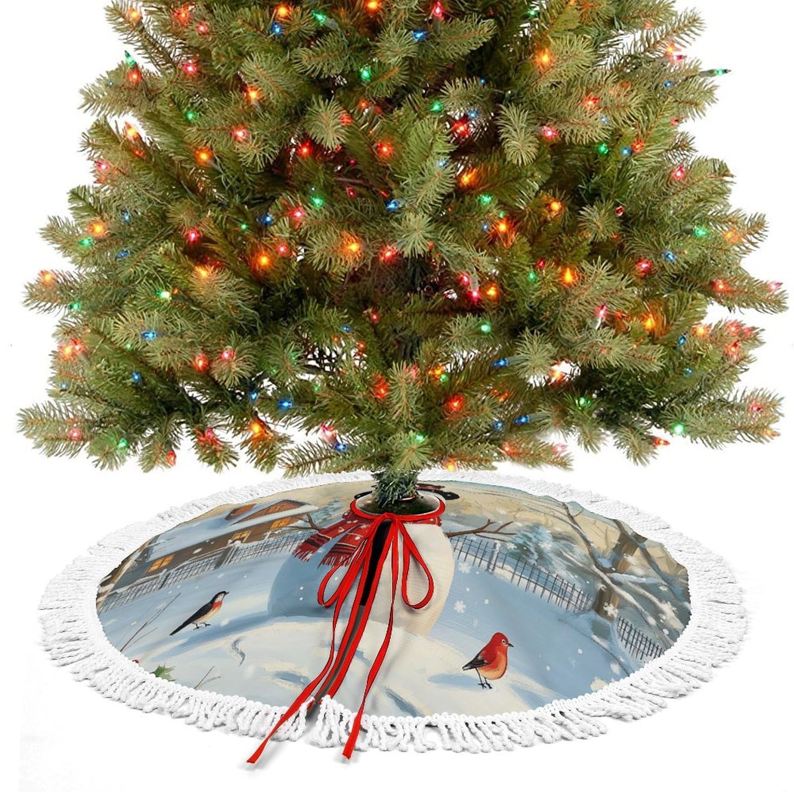 Jupe d'arbre de Noël paysage hiver bonhomme de neige 48"