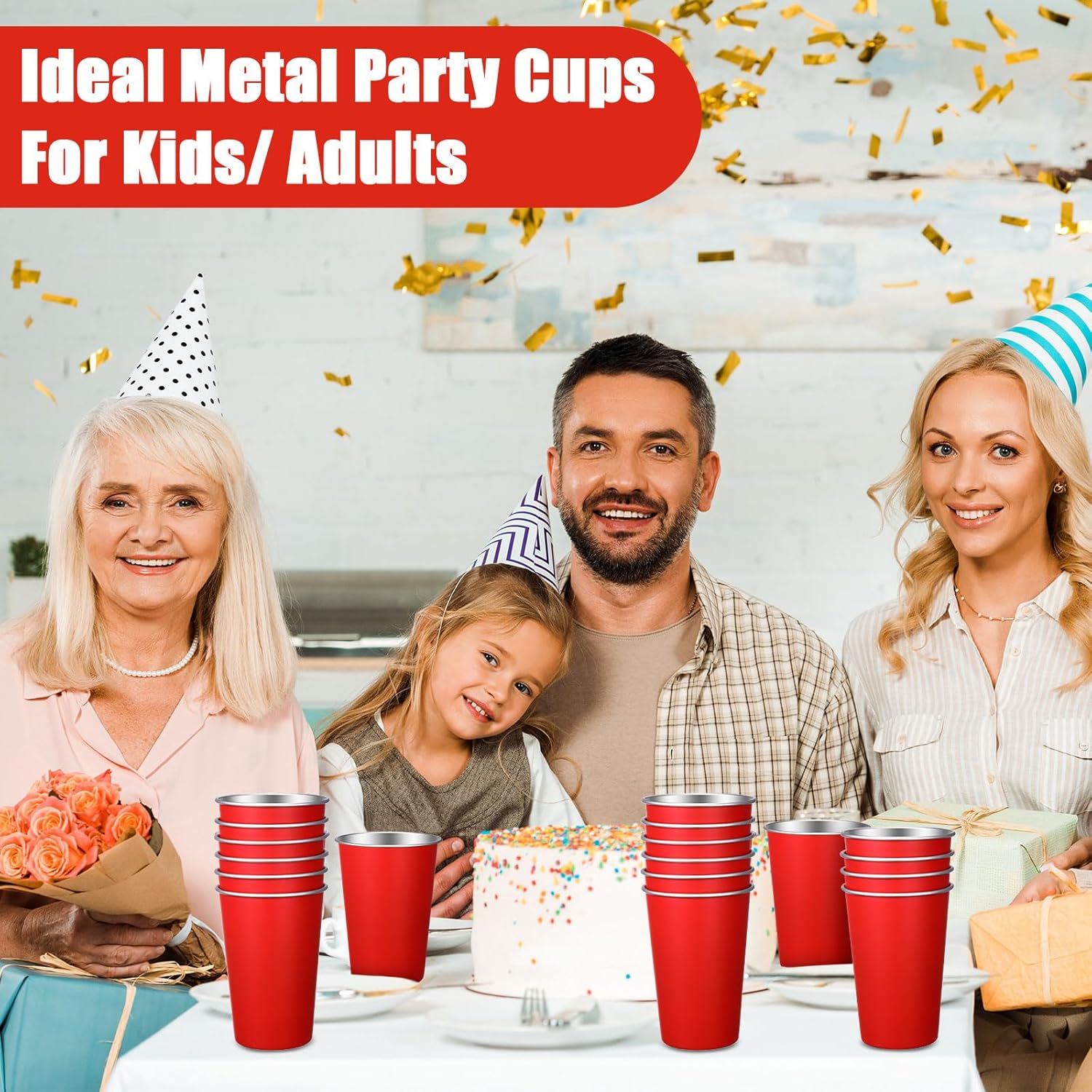 Mimorou 20 Pack Stainless Steel Pint Cups Metal Cups Unbreakable Drinking Water Tumblers Stackable Tumbler for Adults Bar Home Restaurant Travel Picnic Camping Outdoor (Red,16 oz)