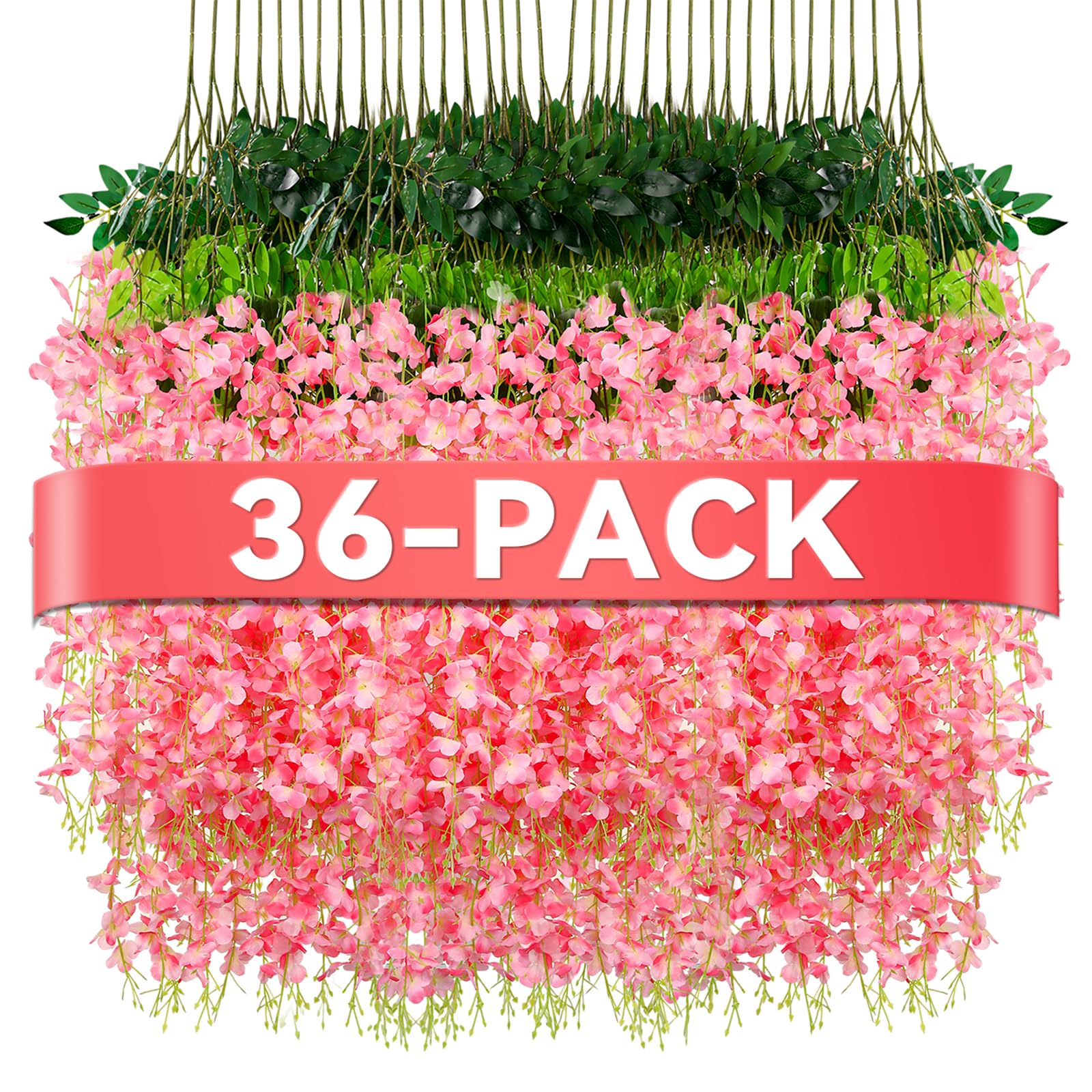 Wisteria Hanging Flowers,Fake Hanging Flowers Wisteria artificiales Garland for Home Wedding Arch Floral Party Garden Ceremony Outdoor Decor,3.6 feet Long(36,Pink)