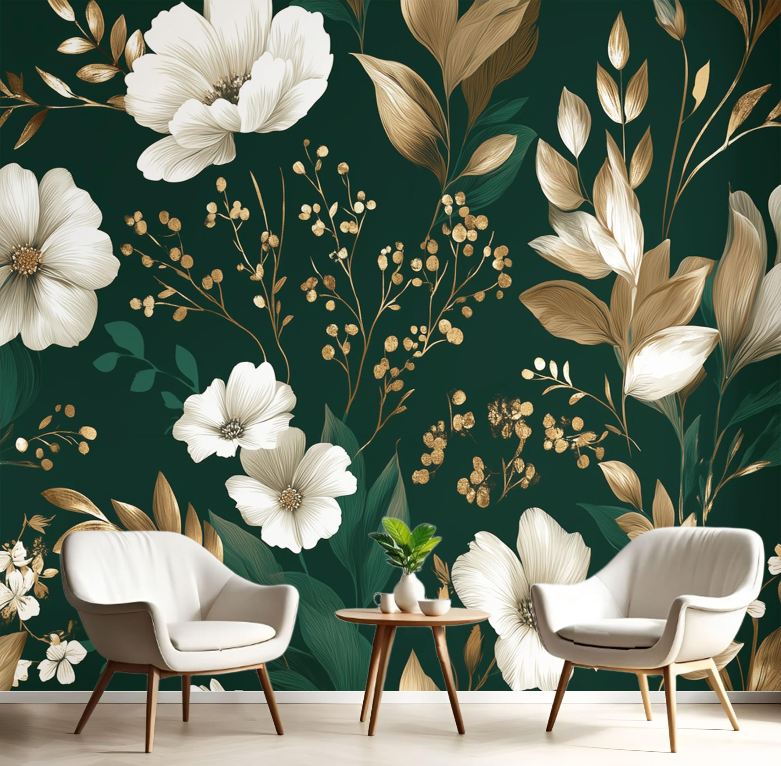 Fresque murale 250x175cm de plantes luxueuses et papier peint panoramique salon