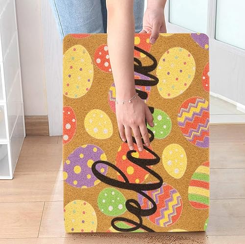 Miniatura 5 de Felpudo de Pascua con diseño de huevos coloridos para entrada al aire libre, temporada de primavera, verano, vacaciones, fibra de coco artificial,