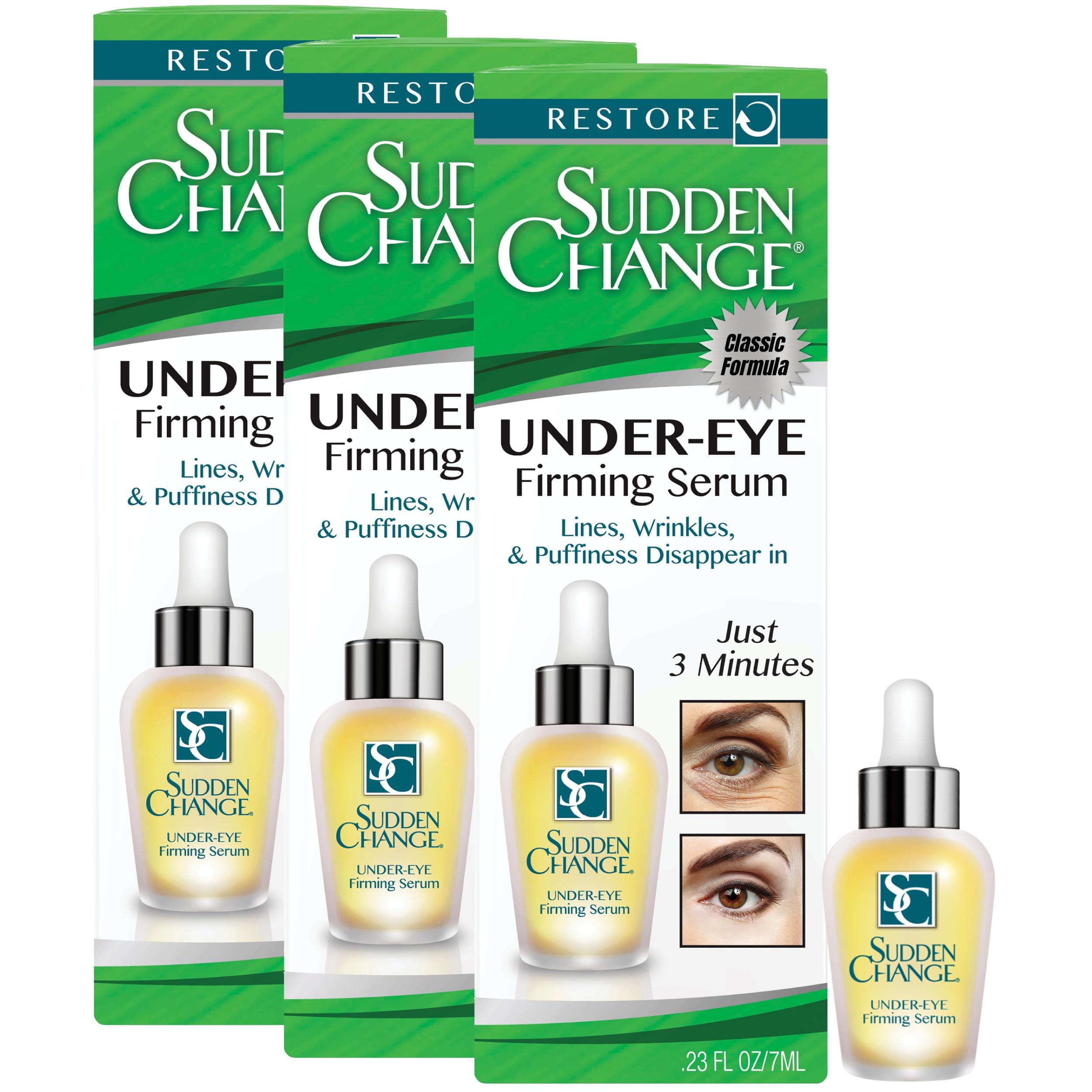 Sudden Change Instant Under-Eye Firming Serum - (Classic Formula) Under-Eye Bags Treatment for Puffiness, Lines, & Wrinkles - Wear With or Without Makeup - 3 Minute Results (0.23 oz, Pack of 3)