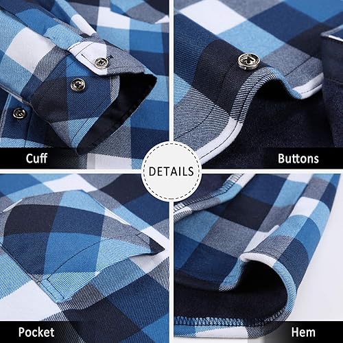 Miniatura 3 de Camisas de manga larga para hombre, térmicas acolchadas para el trabajo, camisas cálidas con forro acolchado de franela pesado a cuadros