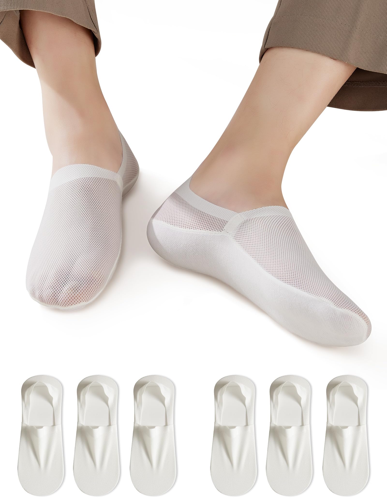 No Show Socks Men, Thin Breathable Mesh Invisible Low Cut Socks 6 Pairs