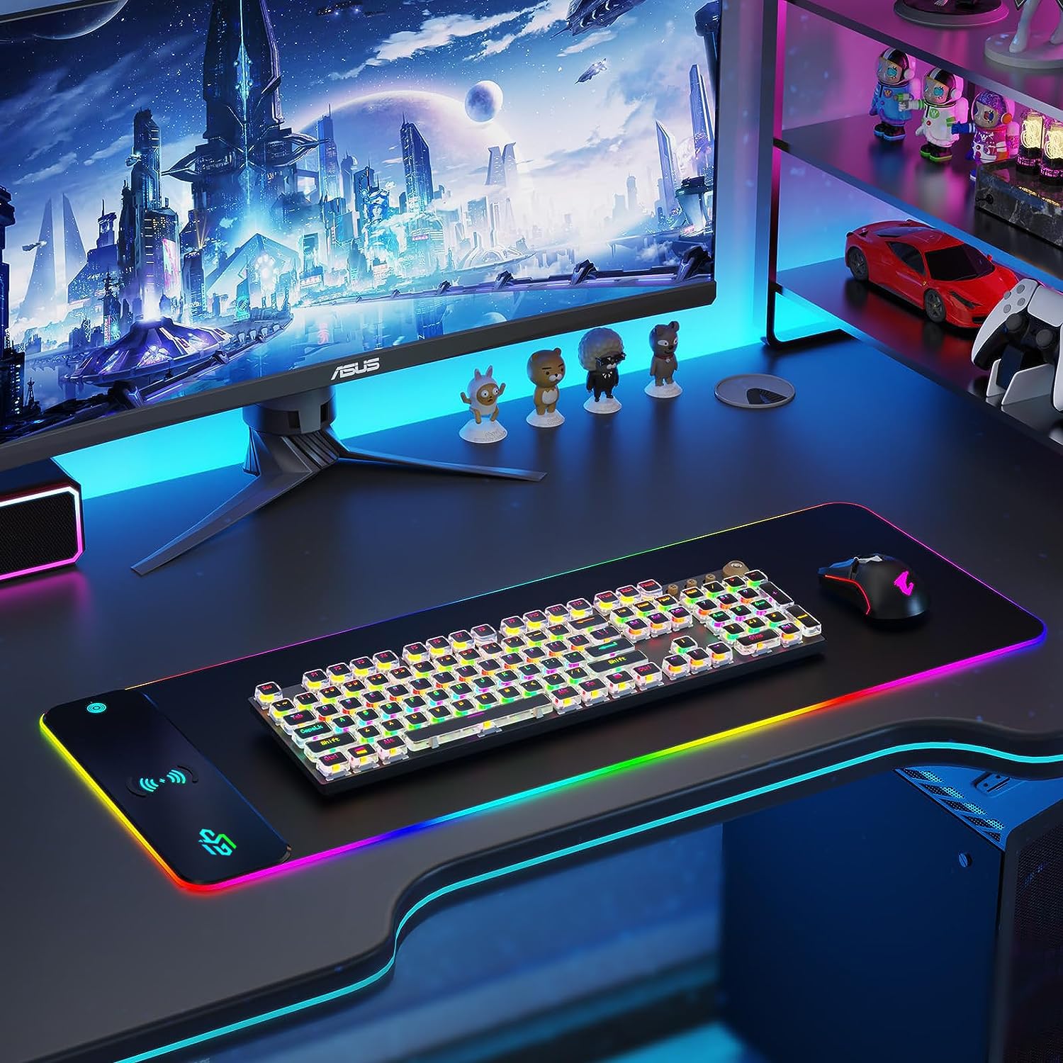 GIM 10 W Wireless Charger Extended RGB Mouse Pad, antiscivolo base in gomma 10 modalità di illuminazione 4 mm ultra spessa per Samsung Galaxy S10/S9/S8 Plus Note 9/8 iPhone 8/X/XR/XS/11/11 Pro