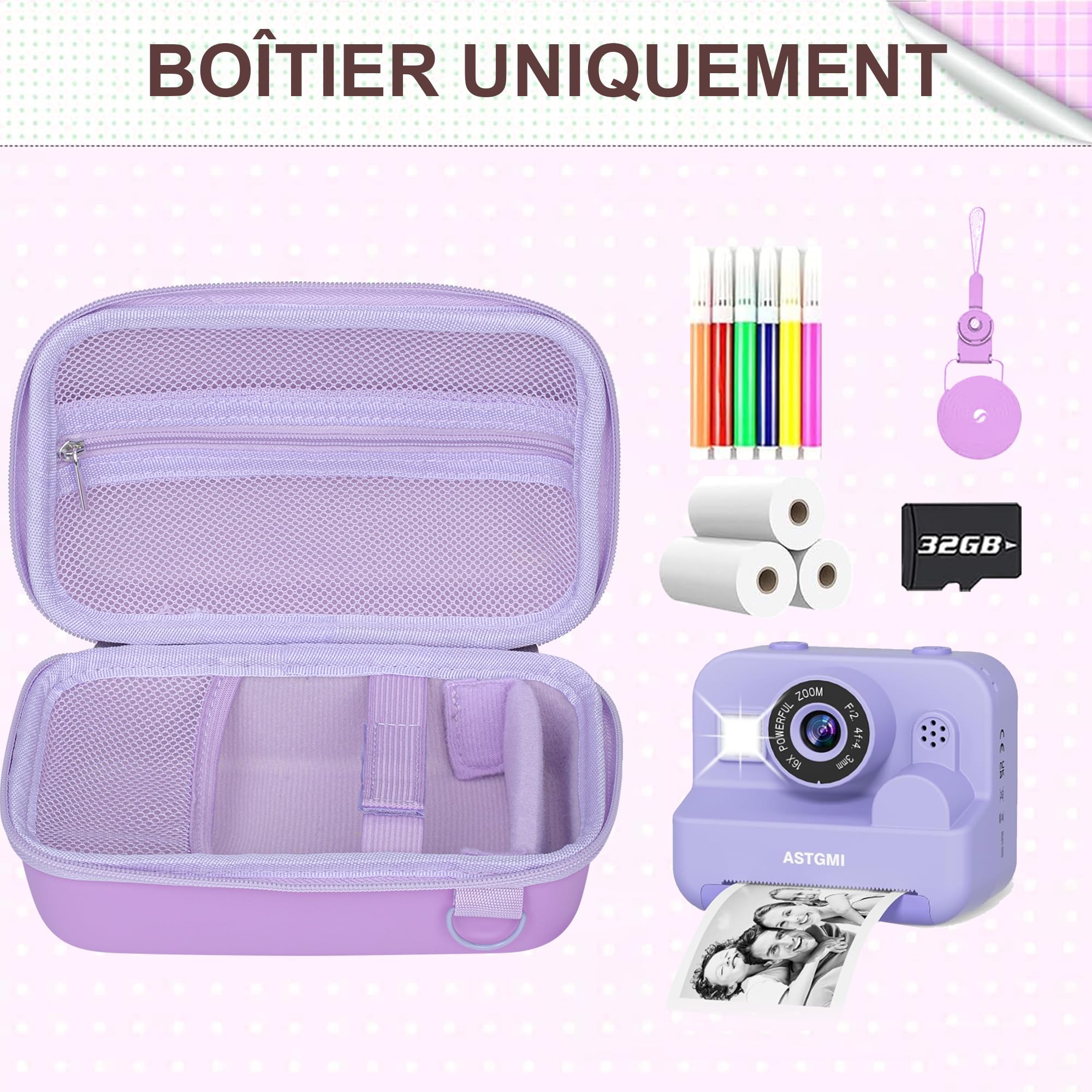 Leayjeen Étui Appareil Photo Instantané Compatible avec ASTGMI/HiMont/TIATUA, avec Bandoulière et Dragonne(Étui Uniquement) Violet