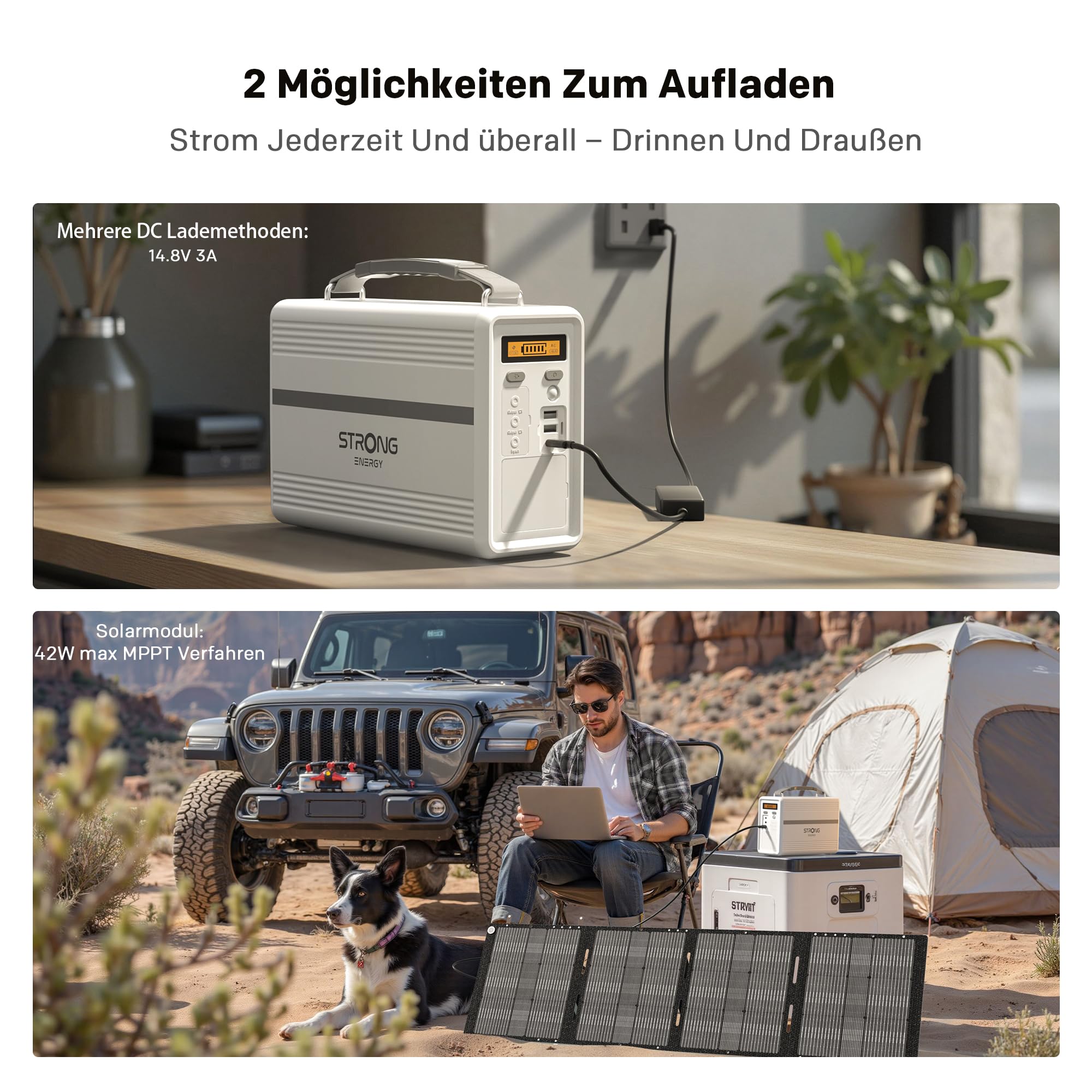 STRONG P300 Tragbare Powerstation, 307,2Wh LiFePO4 Akku, 300W Solar Generator, MPPT-Technologie, BMS-Schutz, QC3.0 & 30W PD, ideal für Camping, Reisen & Notfälle im Freien