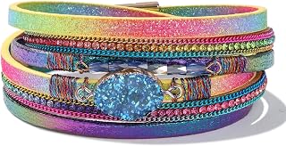 Boho Leather Wrap Bracelet Stackable Chunky Crystal Cuff Bracelets Western Jewelry Summer Beach Outfits for Women