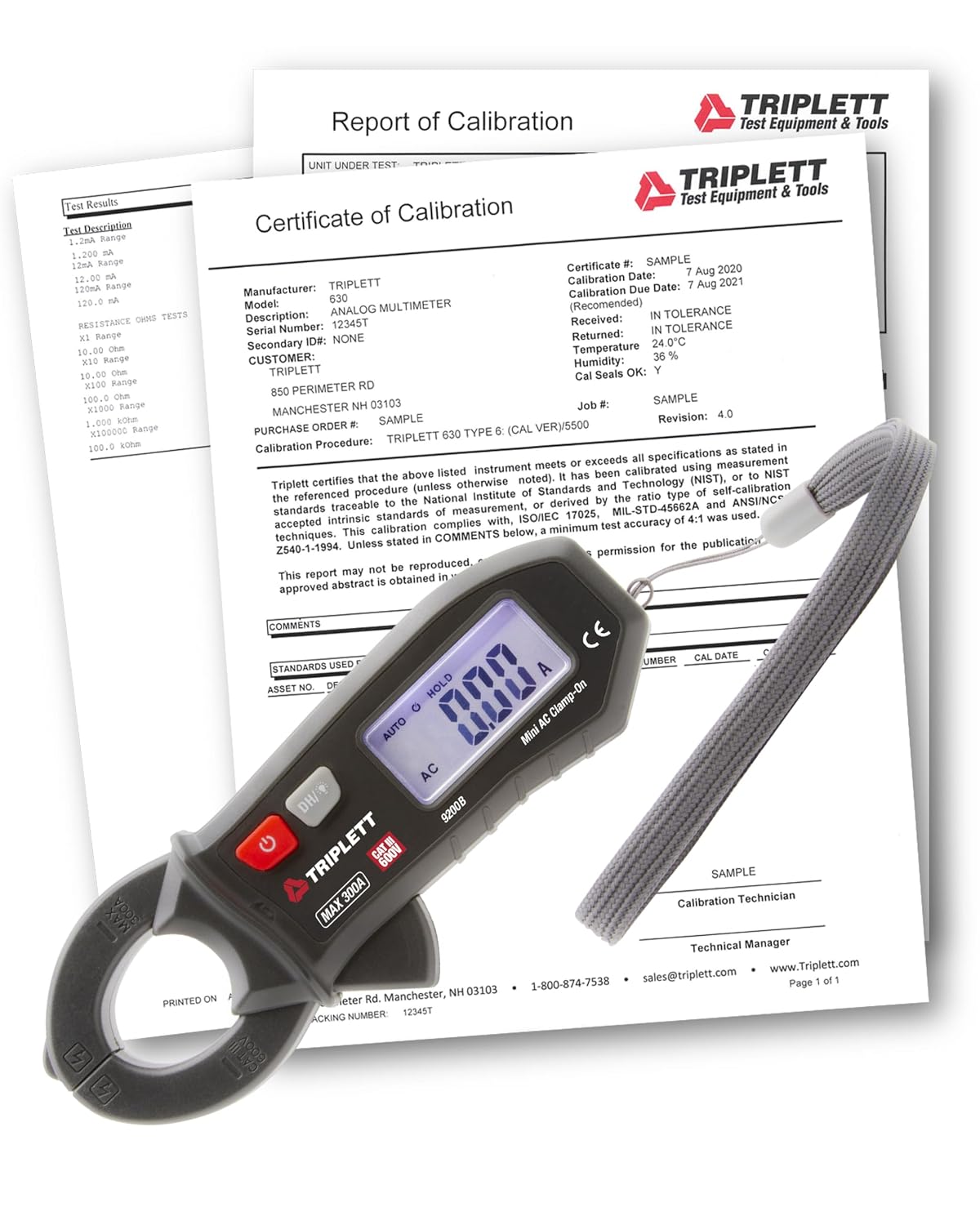 Triplett 9200B True RMS 300A AC Clamp Meter with Certificate of Calibration to NIST