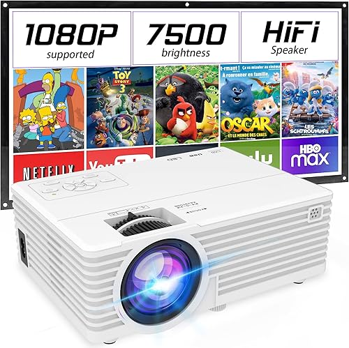 Mini proyector de video con brillo 6500, compatible con 1080P, proyector de películas portátil al aire libre, pantalla de 176 pulgadas compatible