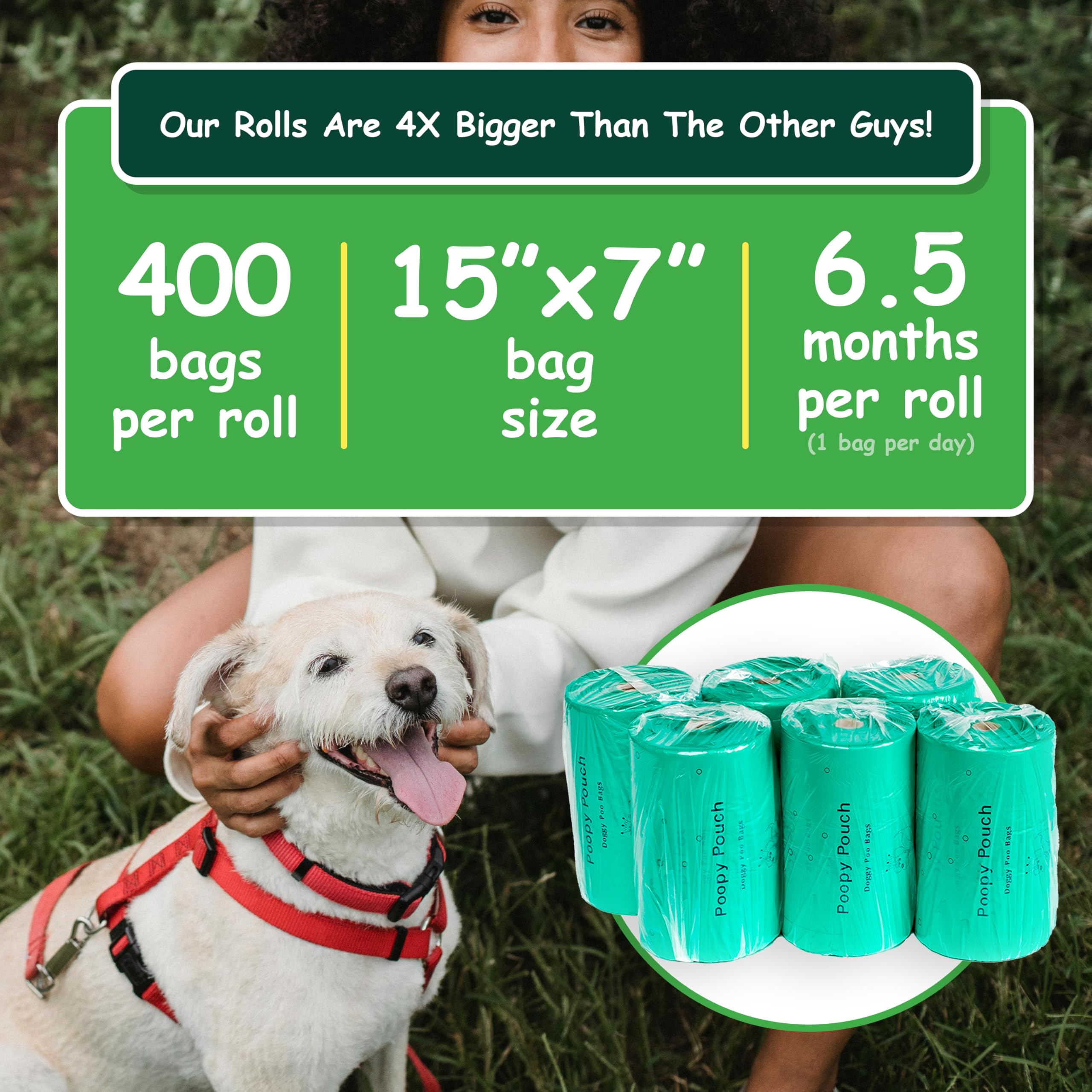 SD-6-400 - Bolsas de basura para mascotas con aroma a limón, caja completa de 2400 bolsas de basura para mascotas (6 rollos de 400)