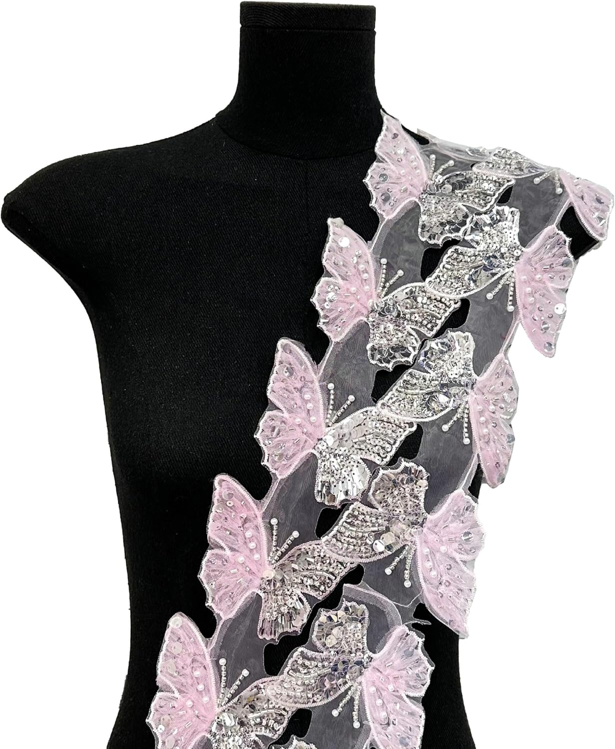 Tulle Butterfly Lace Trim 3D Sequin Embroidered Applique DIY, Pink, 10 pcs | Sewing Patches, DIY for Clothing, Wedding Dress Decoration, Hat & Scarf Decoration, Home Party Decoration