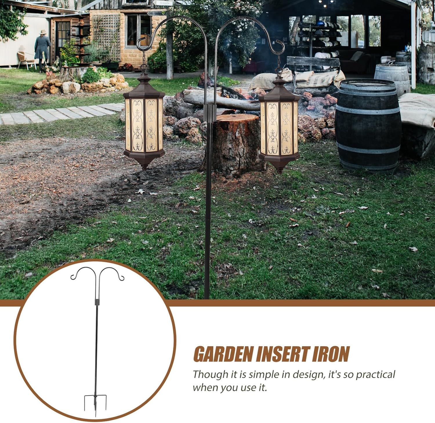 Outdoor Shepherd’s Hooks Iron Garden Hanging Hook with Double Prongs Rust-Resistant Ground Inserted Yard Light and Plant Hanger for Patio Décor and Christmas Lights
