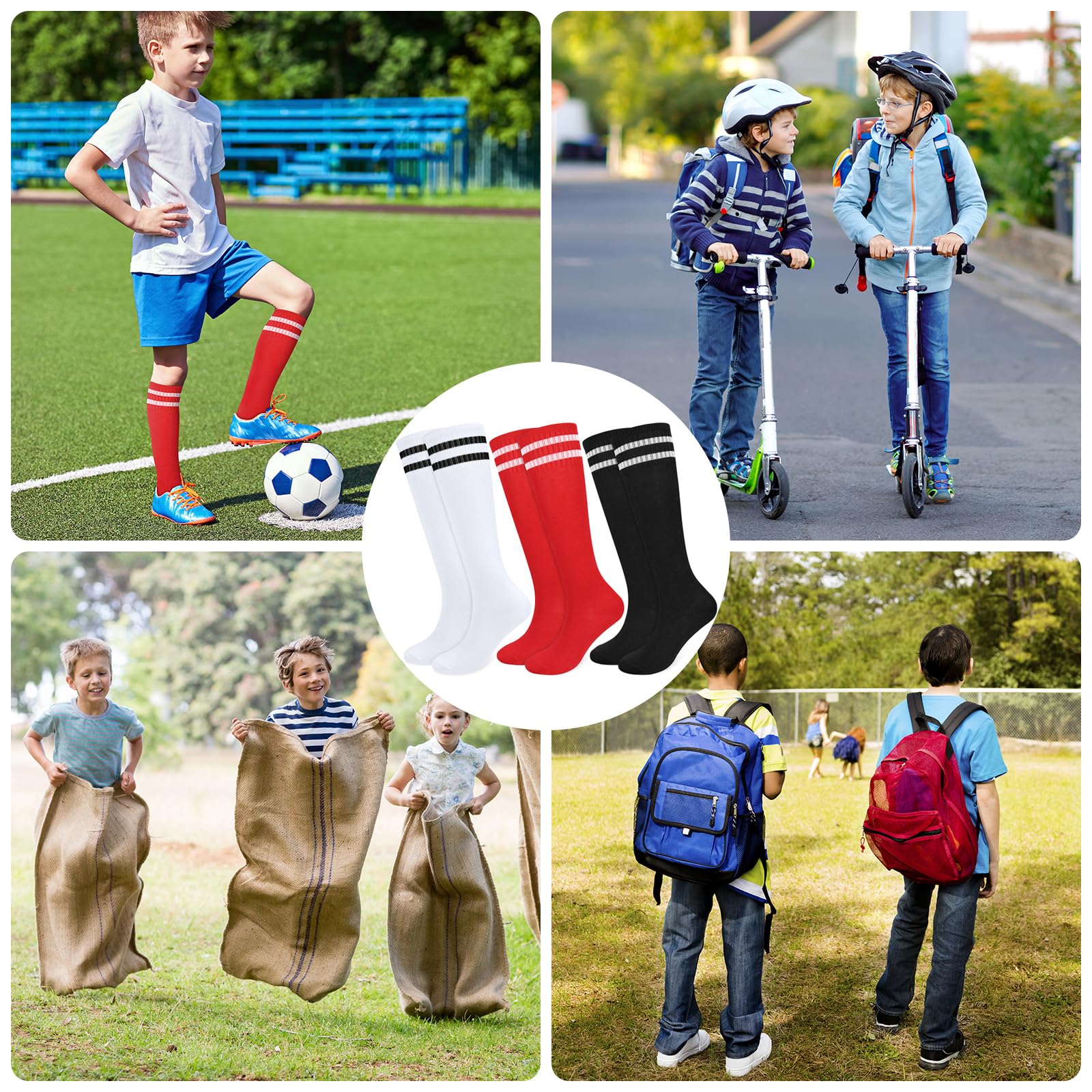 3 pary oddychających skarpet piłkarskich dla dzieci, długie skarpety sportowe do piłki nożnej, dla chłopców, dziewcząt, młodzieży, biegania, treningu, rugby, hokeja (5-12 lat)