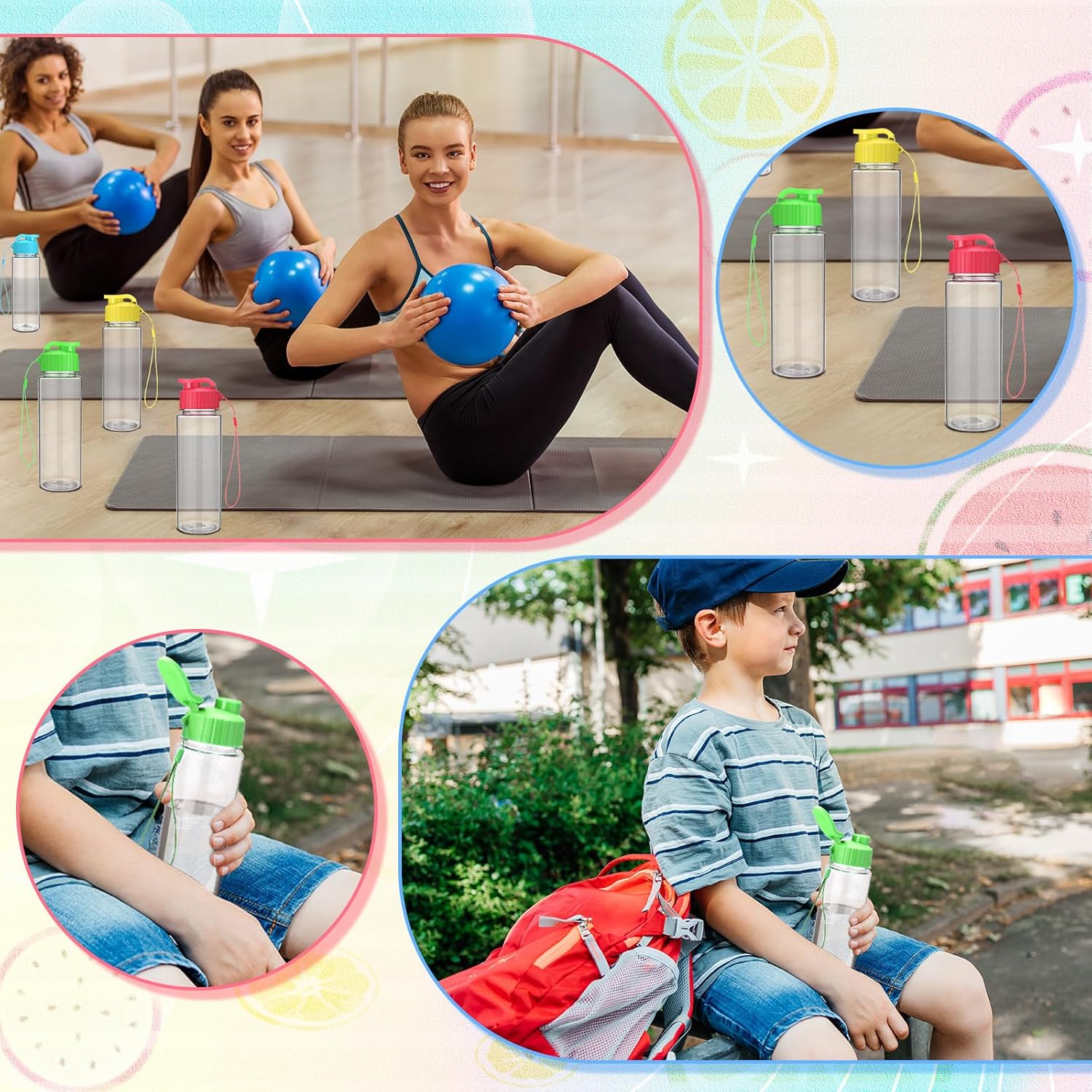 Mifoci 60 Pieces Water Bottle Bulk Plastic Water Bottles Bulk 17 oz Sport Drink Bottles with Handle Strap Leakproof Reusable Leak Proof Travel Bottles for School Fitness Gym - Image 3