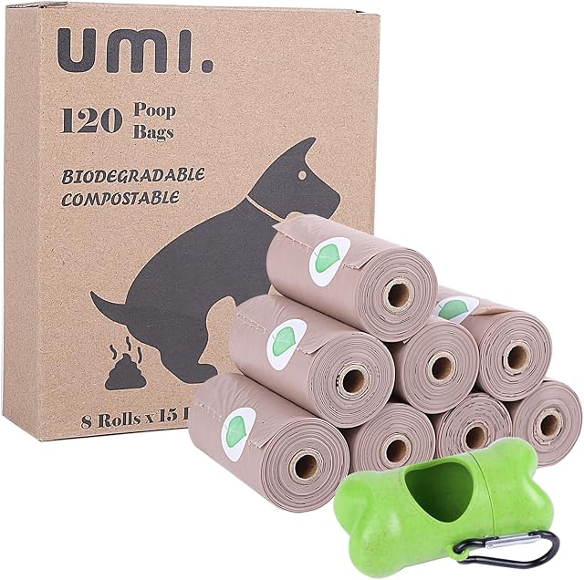 Amazon Brand - Umi Dog Poo Bags, 8 Rolls Pack, of 120, 9 x 13" Biodegradable and Compostable Poop Bags, Extra Thick, Leak Proof, Scented Dog Waste Bags for Pet Dogs and Cats