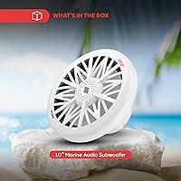 Vista 6 de Pyle Subwoofer de audio marino para exteriores de 10 pulgadas, altavoz de graves blanco impermeable de 500 vatios para sistema de sonido estéreo