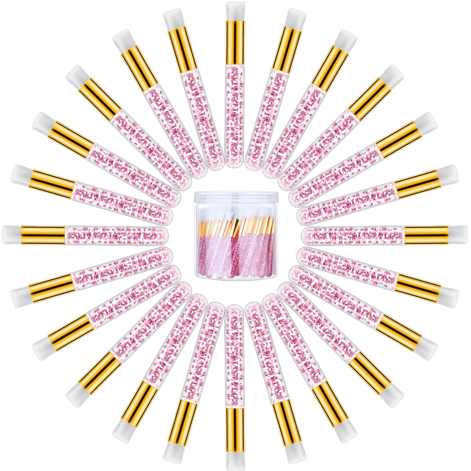 80 Pcs Lash Shampoo Brushes with Container Pink Eyelash Cleaning Bulk Glitter Eyelash Extension Cleansing Crystal Facial Cosmetic Lash Shampoo Brushes Blackhead Removing