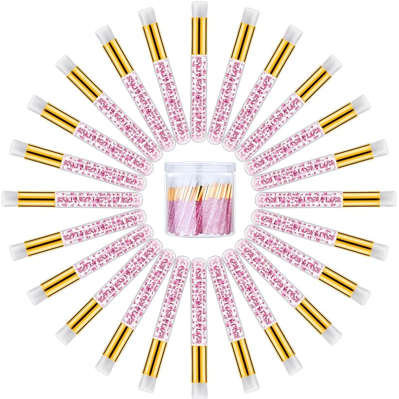 Nuogo 80 escovas para cílios com estojo, cabo com glitter cristal rosa