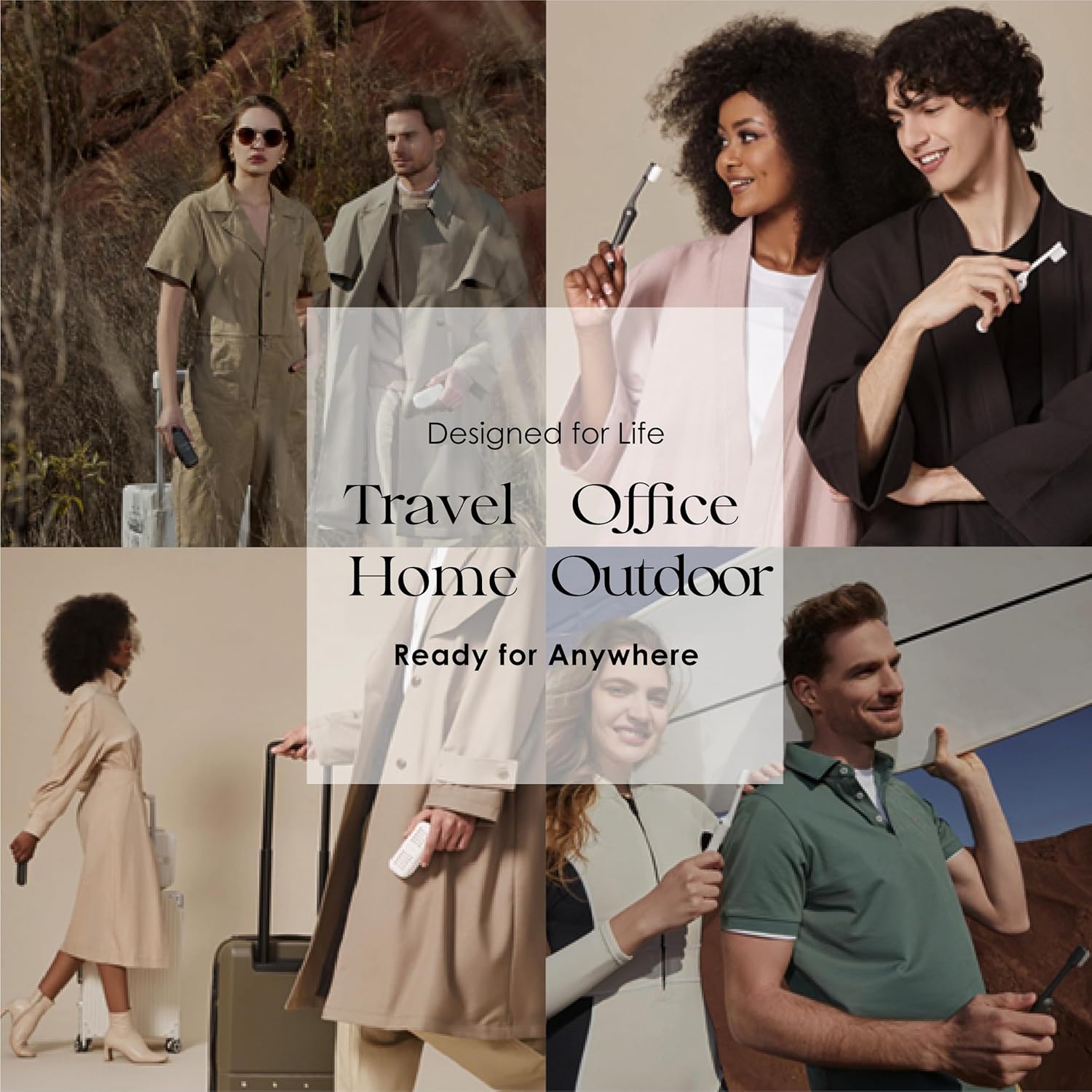 Minibox Folding Travel Toothbrush with Dual-Length Bristles & Case, Compact Mini Design for Business Trips, Camping, and Outdoor Activities, 2 Pack with 2 Extra Replaceable Brush Heads, Black & Pink