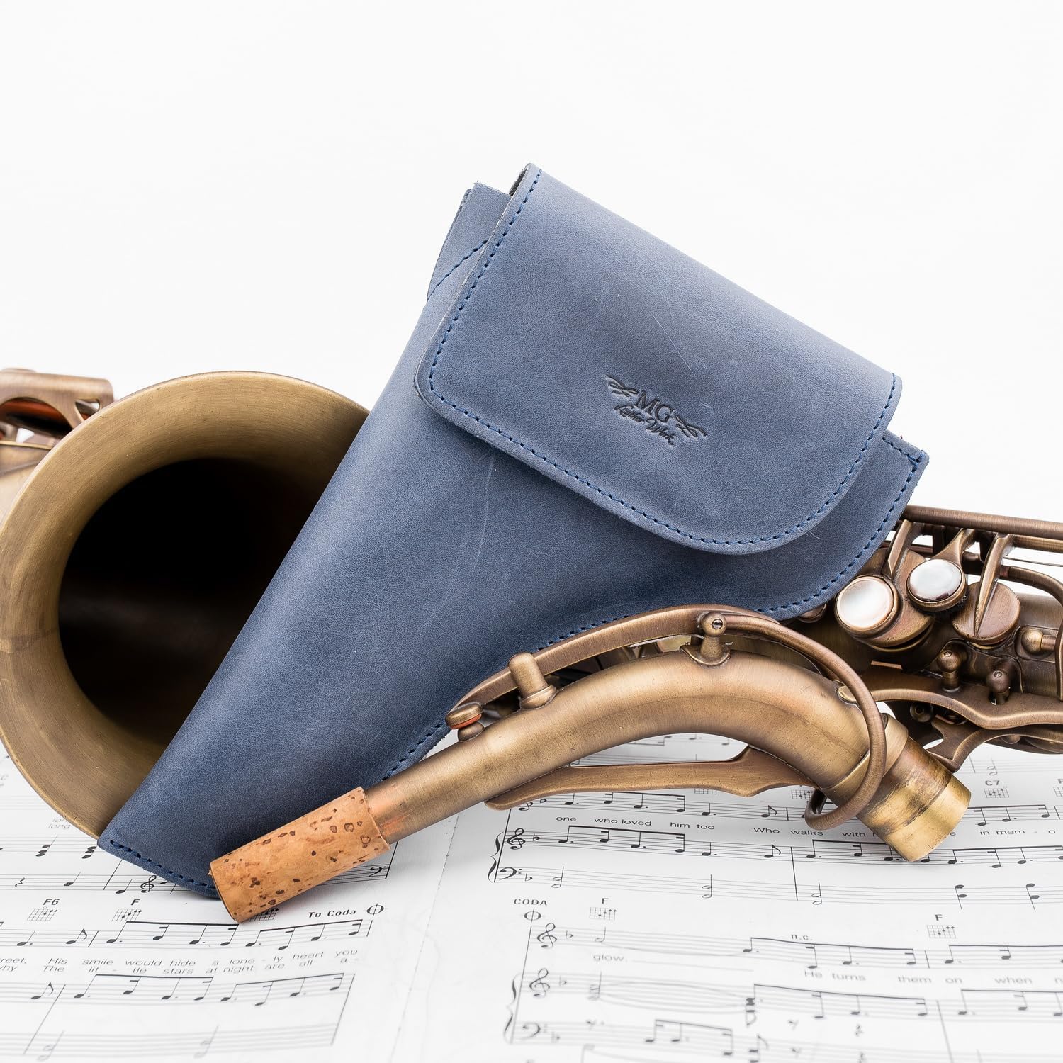 Alto/Tenor Saxophone Neck Pouch made of genuine Crazy Horse Leather by MG Leather Work. Sax Neck Bag, alto tenor saxophone neck holder Saxophone accessories(Alto, Dark Blue)