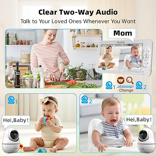 Miniatura 8 de Monitor de bebé de pantalla dividida Full HD 1080P de 7 pulgadas, batería de 100 horas de 5000 mAh funciona 4 días con soporte flexible, monitor de