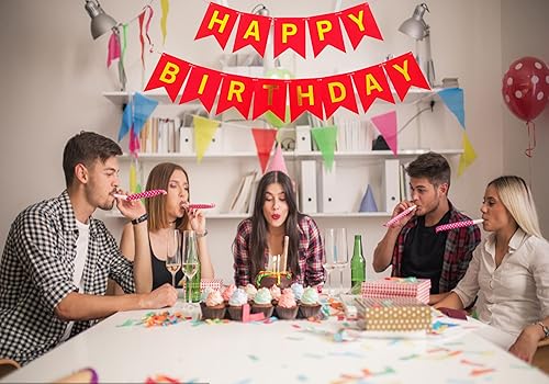 Miniatura 4 de Cartel rojo de feliz cumpleaños banderín, letras cumpleaños banner fiesta suministros
