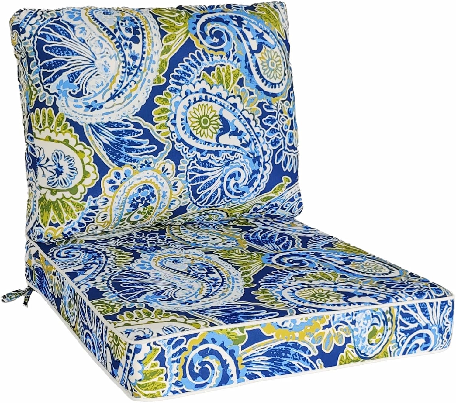 Outdoor Seat/Back Chair Cushion Tufted Pillow 22"x22" Indoor Deep Seat Chair Cushion Set Water Resistant for Patio Furniture with 3-Year Fade Resistant Blue Paisley