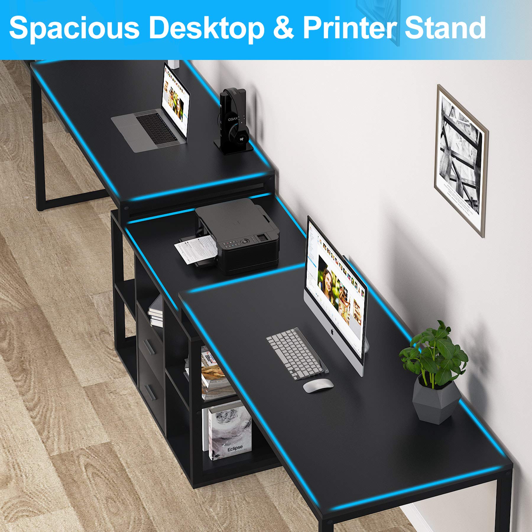 Tribesigns 114 Inch Computer Desk for Two Person, Large Double