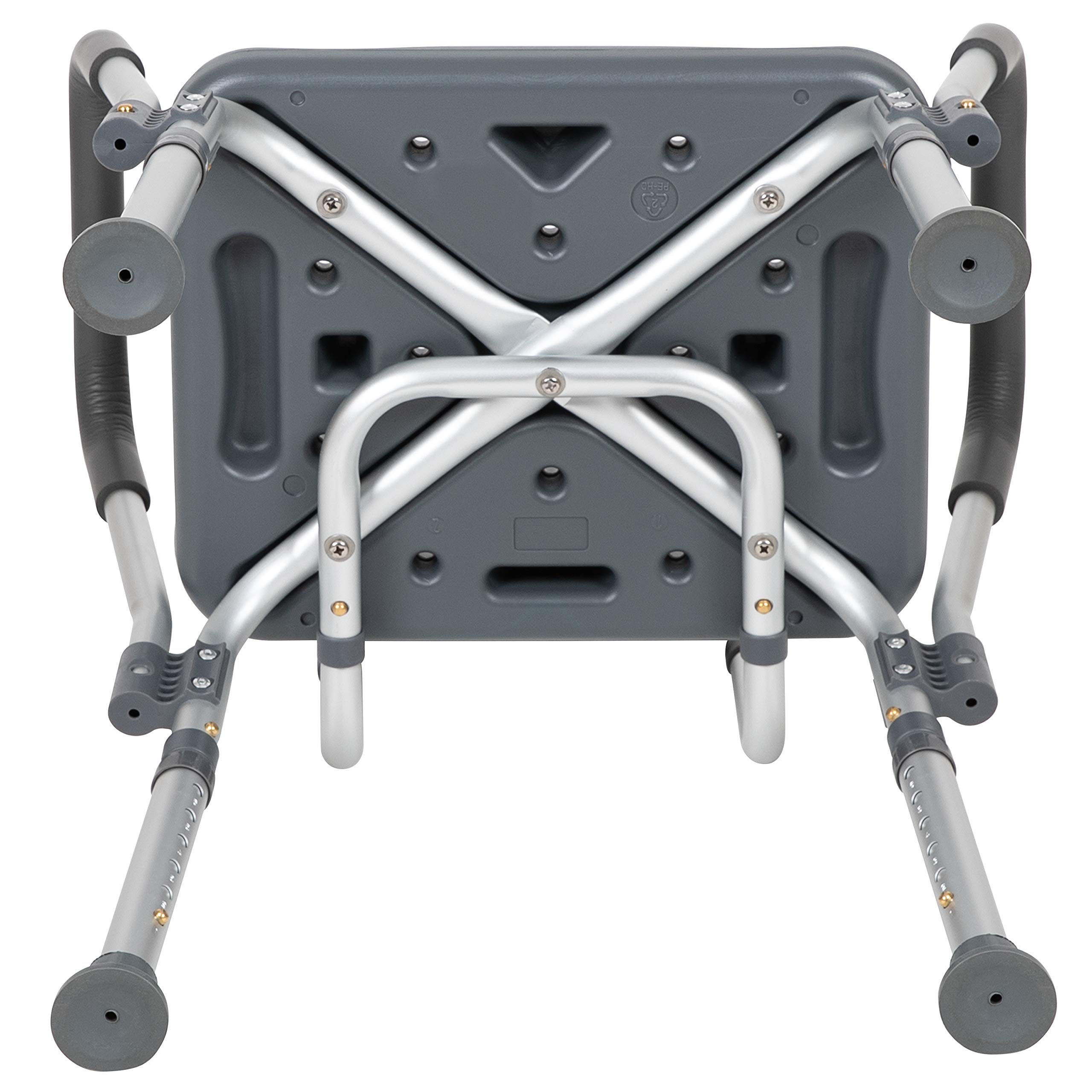 Flash Furniture Hercules Series - Silla de baño y Ducha de 300 Libras de Capacidad Ajustable Gris con Respaldo y Brazos de liberación rápida