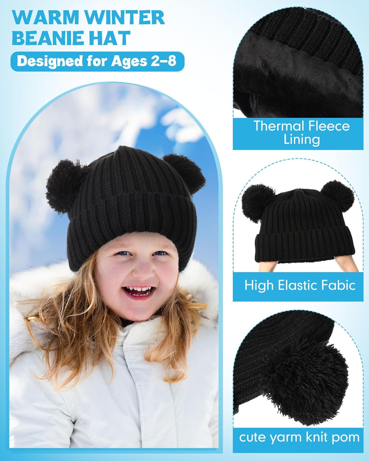 Geyoga 3 Pcs Kids Winter Hat Gloves Scarf Set for Age 2-8 Yrs Boys Girls Winter Toddler Warm Fleece Lined Hat Scarf Gloves - Image 2