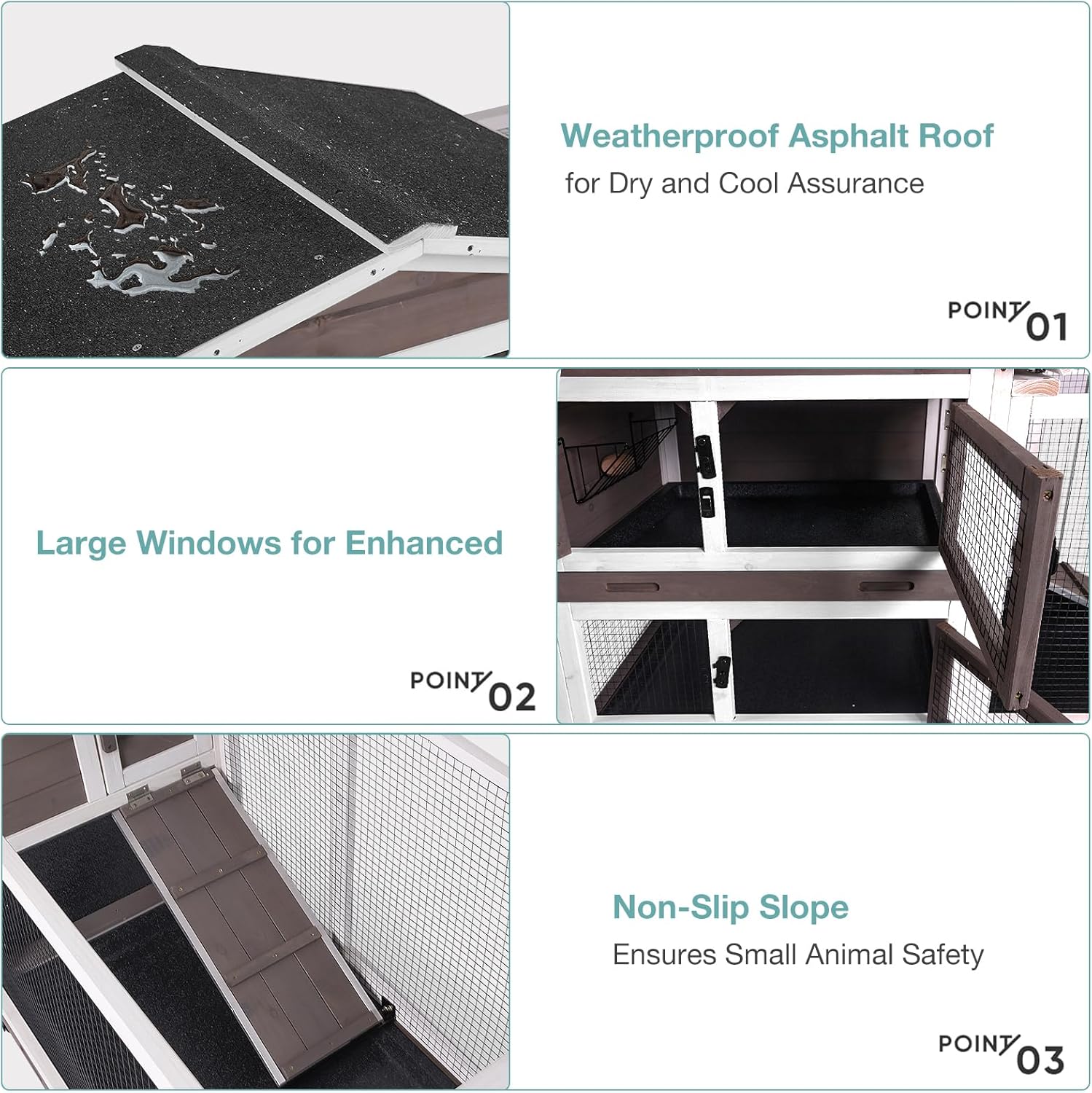 Rabbit Cage,Indoor Rabbit Hutch with Matel Frame and Pull Out Tray,Bunny Hutch Chicken Coop with Run (Brown)