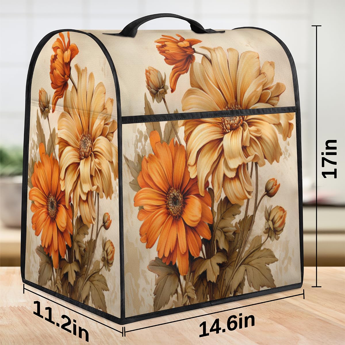 Coffee Maker Cover Floral Retro Kitchen Appliance Covers Small Appliance Covers Blender Cover Juicer Cover Dust Covers for Kitchen Appliances with Top Handle and Pockets,Washable,C693