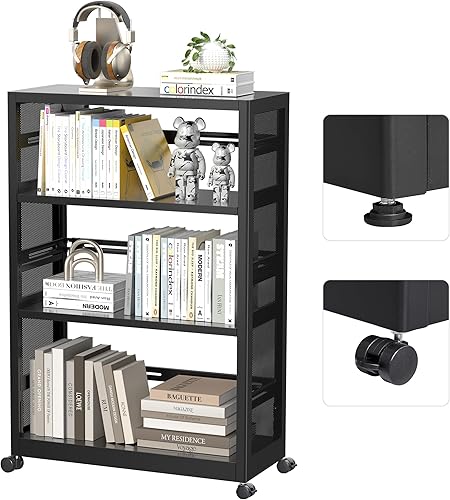 Miniatura 16 de Estantería de metal, estantería pequeña con estantes ajustables, estante blanco estrecho para libros, estantería de 3 niveles para sala de estar,