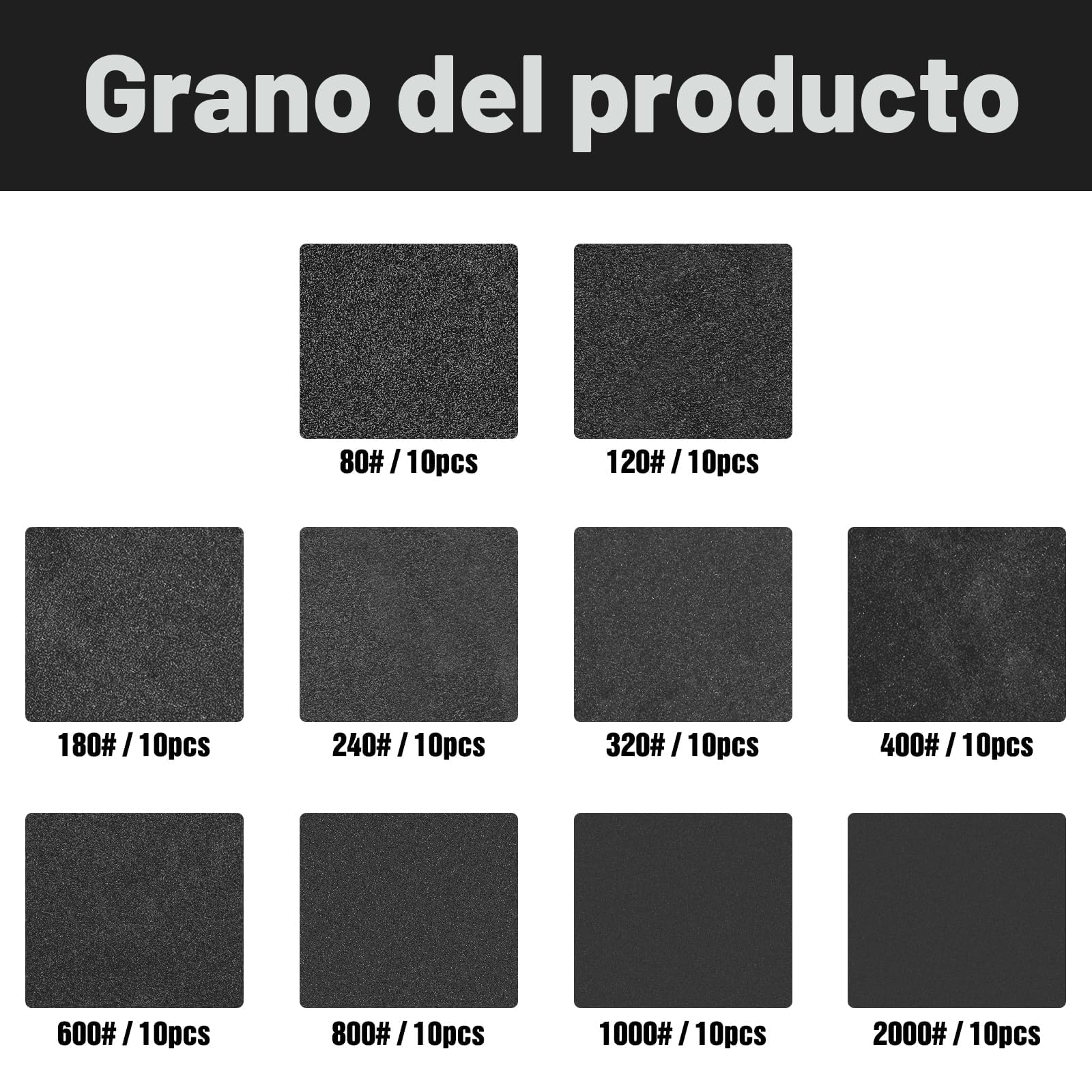 KONGMING 100 Piezas Disco Lija 125 mm húmedo y seco Grano 80 120 180 240 320 400 600 800 1000 2000 8 Agujero carburo de silicio para Lijadora Excéntrica