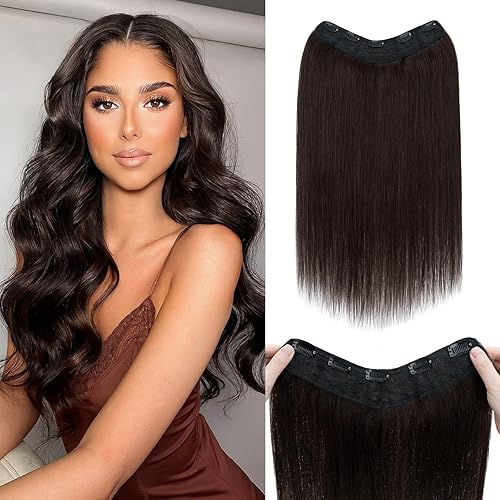 Benehair Extensiones de cabello humano real de una pieza con clip, 34, cabeza completa, en forma de V, trama más gruesa, malla de encaje,