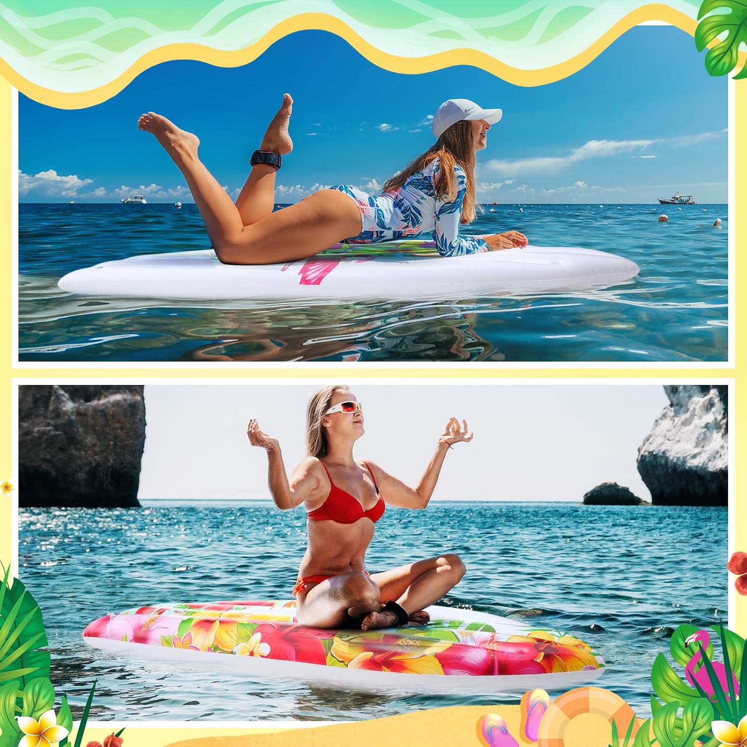 Soulchen 2 Pcs 5.5ft Inflatable Surf Board Inflatable Pool Surfboard for Beach Tropical and Luau Party Decorations for Summer Hawaiian Surfing Party Decoration