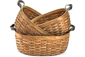 Elsjoy's Rustic Wood Woven Baskets Set