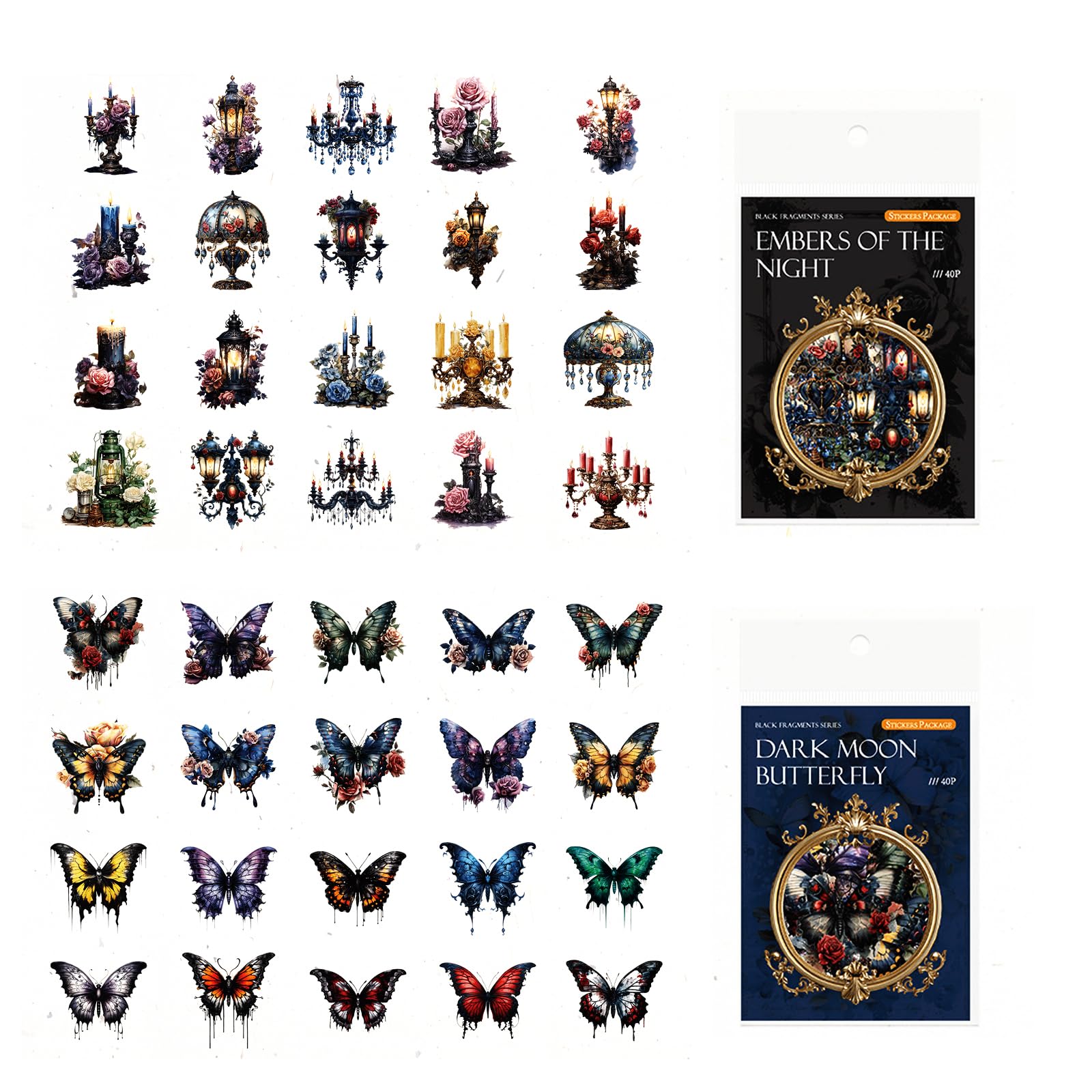 80 Pcs Gothic Vintage Scrapbook Stickers Set - Butterfly Flower Frame Decor for Bullet Journal, Photo Album, Laptop DIY, Craft Accessories