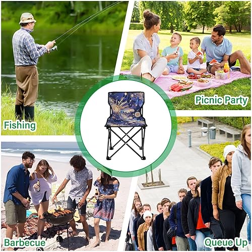 Miniatura 7 de KLL Abstract Fireworks Bursting Painting Blue Gold Foldable Foldable Chair Ultra Lightweight Packable Chair Carry Bag Included Ice Fishing Chairs