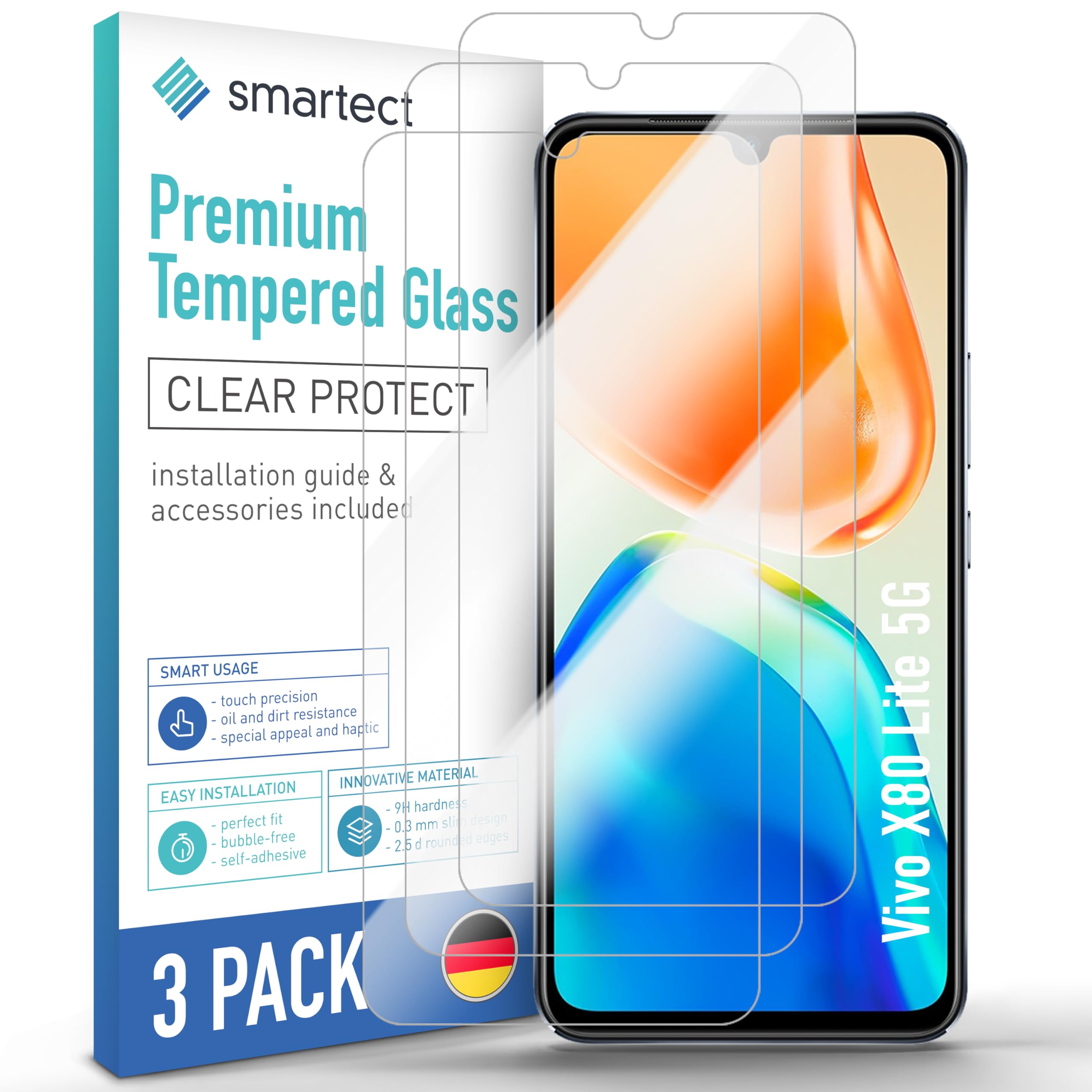 HGJTF Cover per Vivo X80 Lite (6.44) + 1 Pezzi Pellicola Protettiva Vetro Temperato, Ultra Sottile Nero Silicone Case Antigraffio X Antiurto Morbida TPU Custodia per Vivo X80 Lite - WM85