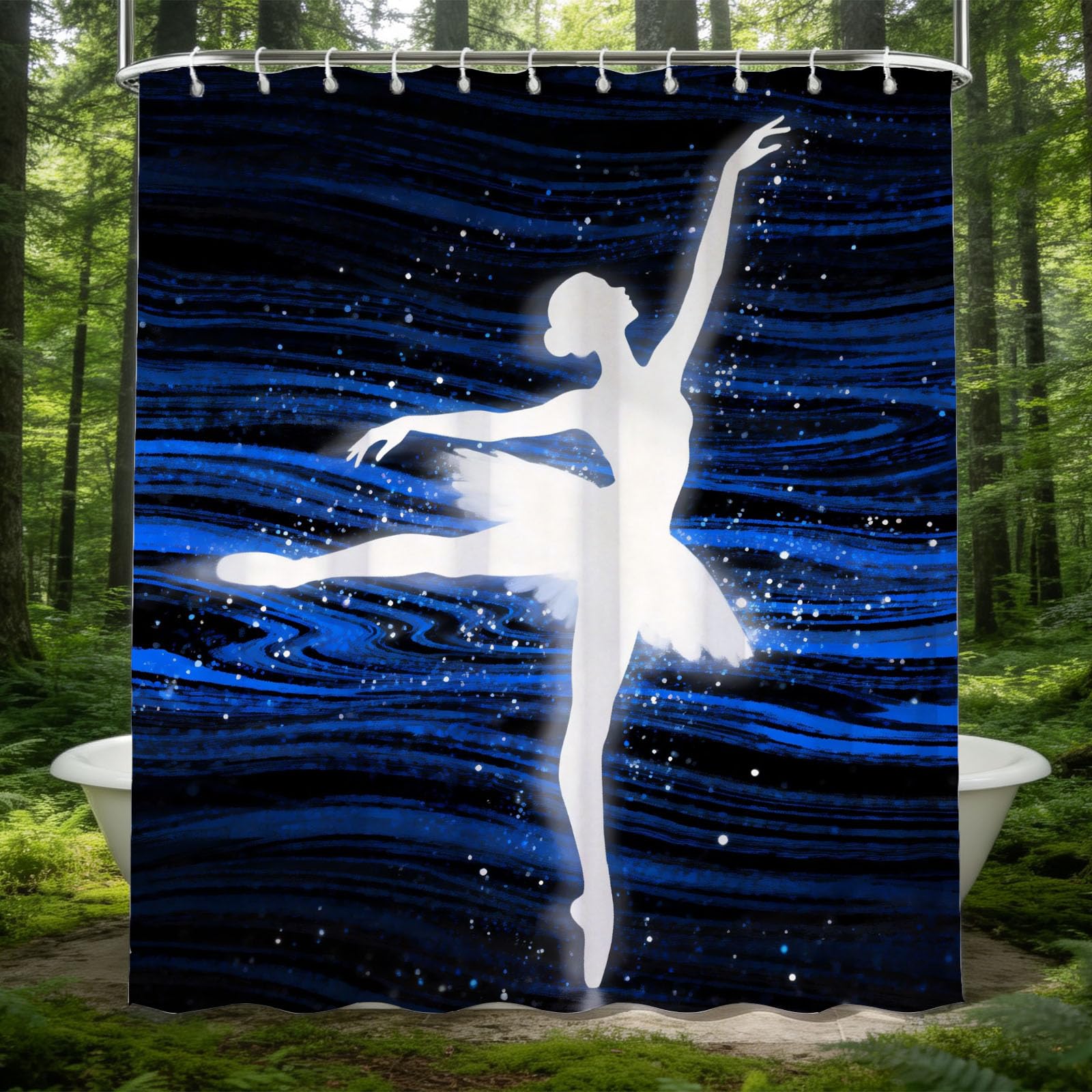 Hongduo 3D Ballet Silhouette Shower Curtain for Stalls Bathtubs Starry Sky Bathroom Decor Shower Curtain Set Polyester Fabric Waterproof 180x200cm/71X79 Inch with Hooks