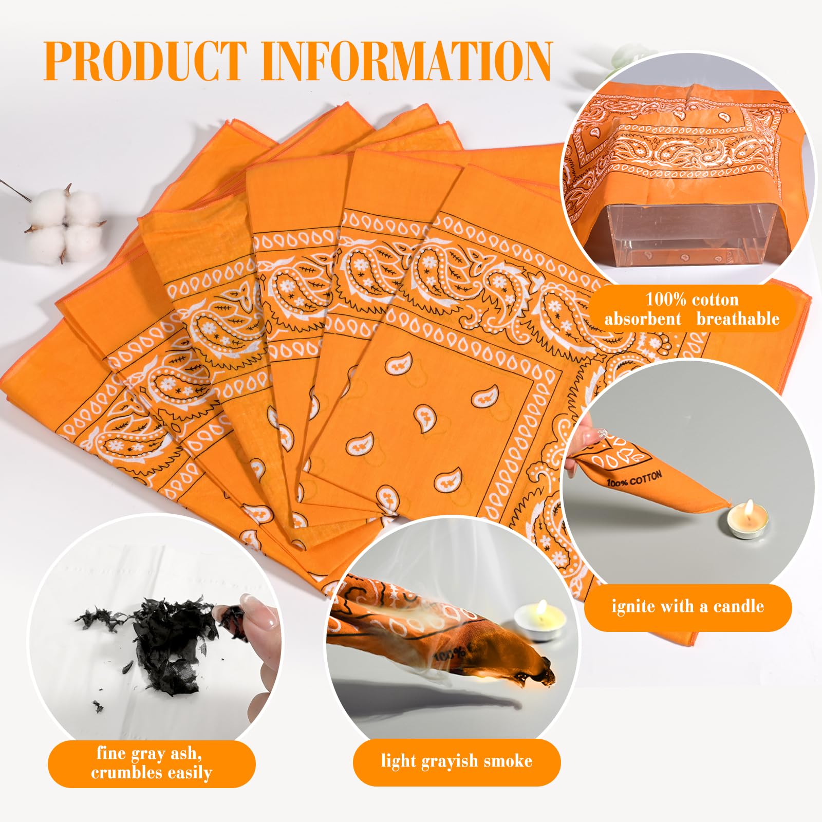 Paquete de 6 bandanas de algodón con estampado de cachemira para mujeres y hombres