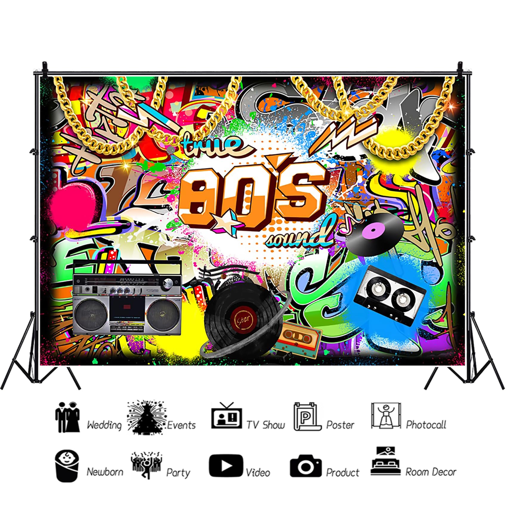 3,5x2,5m Ritorno agli anni '80 Sfondo Hip Hop Graffiti A tema anni '80 Partito Fotografia Sfondo per anni 80 Adulti Compleanno Evento Partito Arredamento Bandiera Foto Studio, Vinile