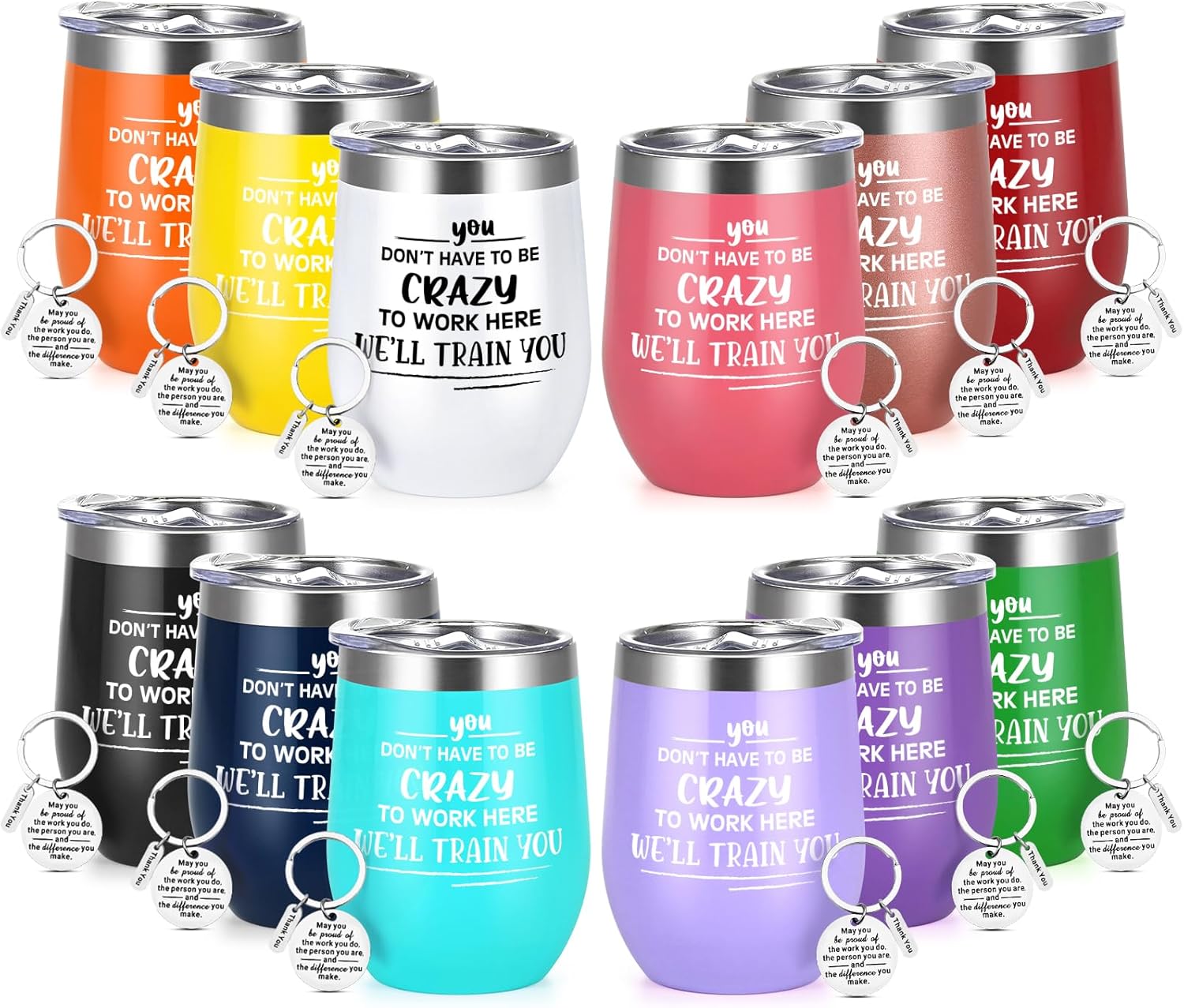 Gtmileo Coworker Christmas Gifts for Women Men, 12 Pcs Don't Have To Be Crazy To Work Here Insulated Wine Tumblers Bulk, Office Gift For Coworkers Bulk, Work Gifts for Coworker Employee Boss,12oz