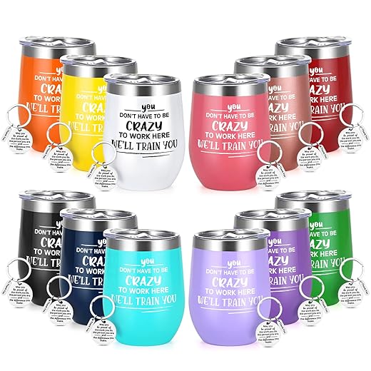 Gtmileo Coworker Gifts, 4 Pcs Don't Have To Be Crzay To Work Here Stainless Steel Insulated Wine Tumblers, Christmas Boss Day Office Gifts for Coworker Employee Staff Male Boss Men with Keychain, 12oz
