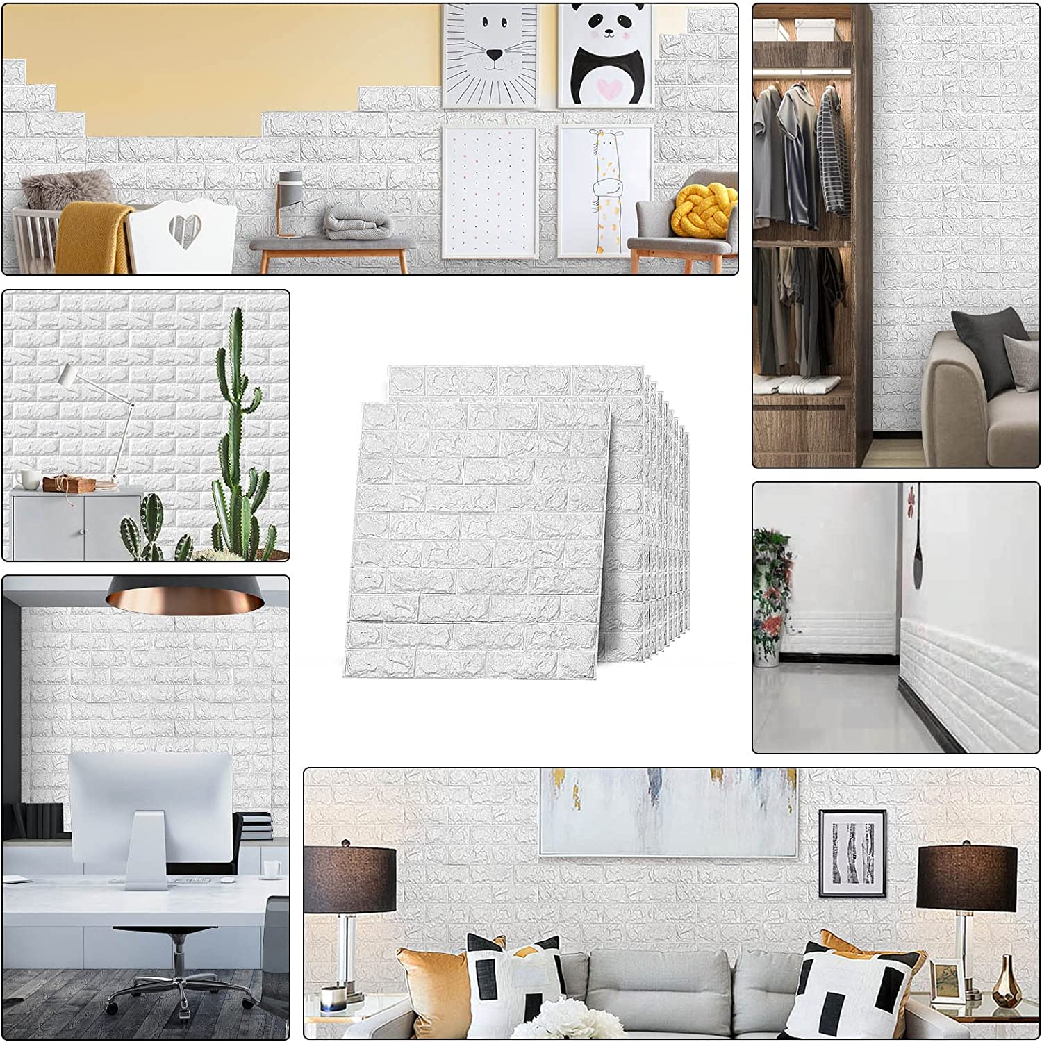 Grace Baltic - 10 pannelli da parete 3D, autoadesivi, effetto pietra, 77 x 70 cm, spessore: 5 mm (bianco)