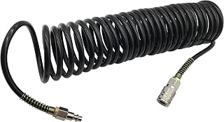 Recoil Air Hose Air Compressor Hose OD 3/8 Inches with Industrial Solid Brass Coupler and Plug 1/4 Inchesx 25 Feet, Quick Connect, Black